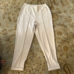 Mango Cream Ankle Cropped Pants with Tapered Legs